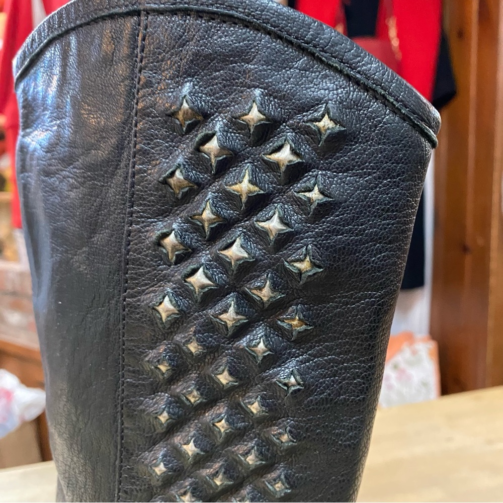 FRYE Rider Pyramid Boots Black Leather Sz 6.5 - Picture 2 of 10